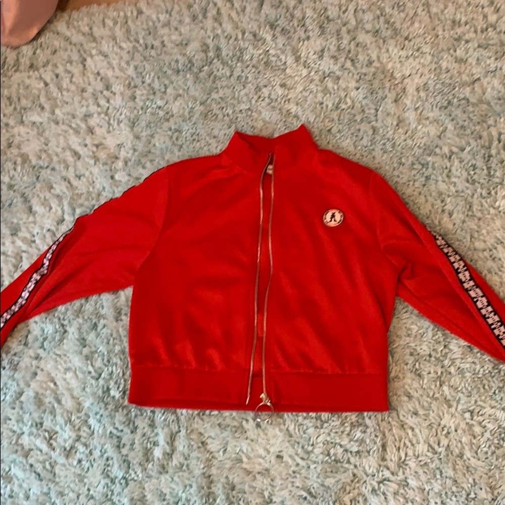 jennifer red zip-up jacket from paris! (worn once)